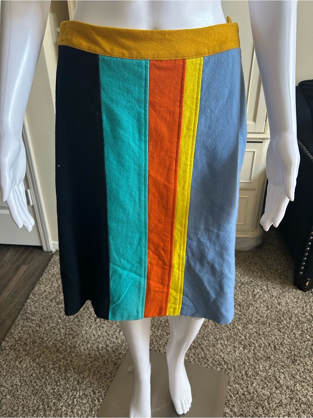Colorblock Stripe Midi Skirt - Multi Color Wool